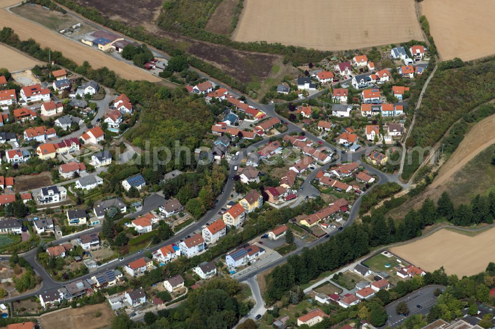 Aerial image Arnstein - Residential area - mixed development of a multi-family housing estate and single-family housing estate in Arnstein in the state Bavaria, Germany