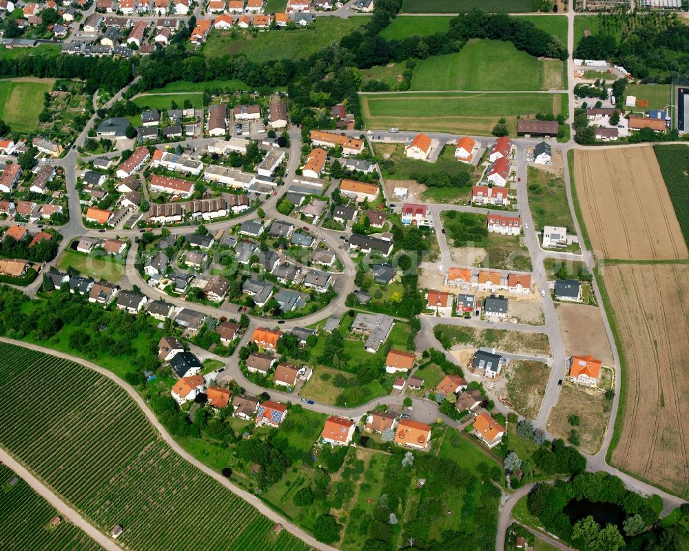 Auenstein from above - Residential area - mixed development of a multi-family housing estate and single-family housing estate in Auenstein in the state Baden-Wuerttemberg, Germany