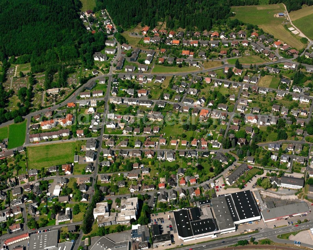 Banfe from above - Residential area - mixed development of a multi-family housing estate and single-family housing estate in Banfe at Siegerland in the state North Rhine-Westphalia, Germany