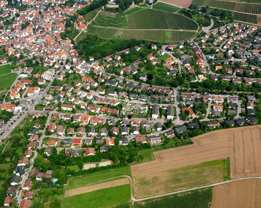 Aerial image Beilstein - Residential area - mixed development of a multi-family housing estate and single-family housing estate in Beilstein in the state Baden-Wuerttemberg, Germany