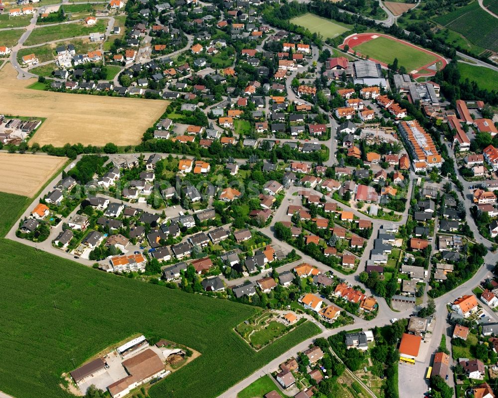 Beilstein from above - Residential area - mixed development of a multi-family housing estate and single-family housing estate in Beilstein in the state Baden-Wuerttemberg, Germany