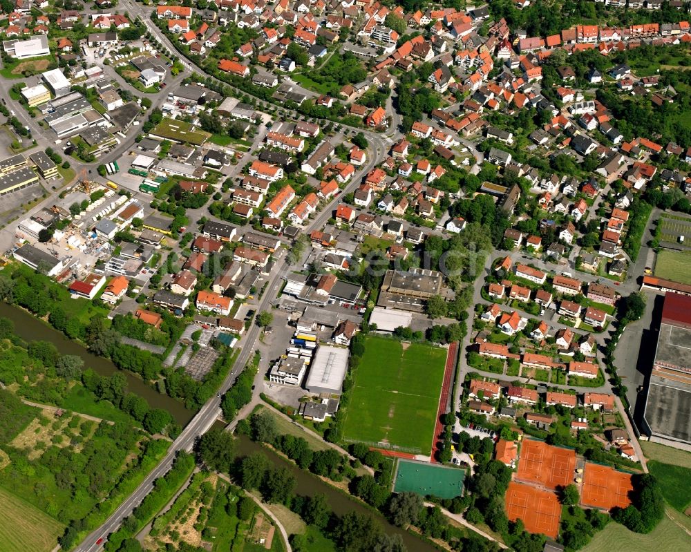 Aerial photograph Beinstein - Residential area - mixed development of a multi-family housing estate and single-family housing estate in Beinstein in the state Baden-Wuerttemberg, Germany