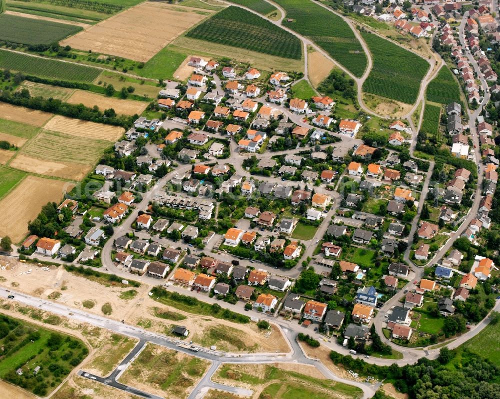 Binswangen from above - Residential area - mixed development of a multi-family housing estate and single-family housing estate in Binswangen in the state Baden-Wuerttemberg, Germany