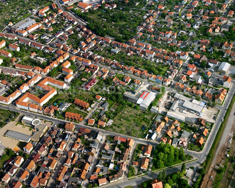 Blankenburg (Harz) from above - Residential area - mixed development of a multi-family housing estate and single-family housing estate in Blankenburg (Harz) in the state Saxony-Anhalt, Germany