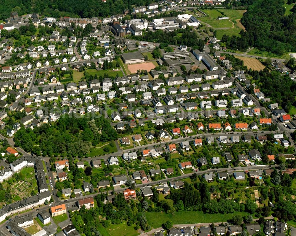 Aerial image Limburg an der Lahn - Residential area - mixed development of a multi-family housing estate and single-family housing estate in Blumenrod in the state Hesse, Germany
