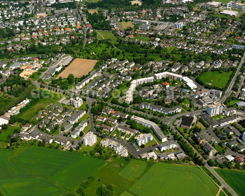 Limburg an der Lahn from above - Residential area - mixed development of a multi-family housing estate and single-family housing estate in Blumenrod in the state Hesse, Germany