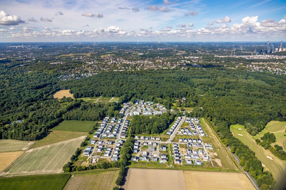 Aerial image Gelsenkirchen - Residential area - mixed development of a multi-family housing estate and single-family housing estate of Wohnquartiers Am Buerschen Waldbogen along the Westerholter Strasse - Im Waldquartier in Gelsenkirchen at Ruhrgebiet in the state North Rhine-Westphalia, Germany