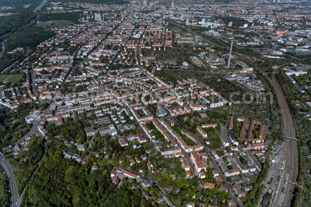 Aerial photograph Connewitz - Residential area - mixed development of a multi-family housing estate and single-family housing estate in Connewitz in the state Saxony, Germany