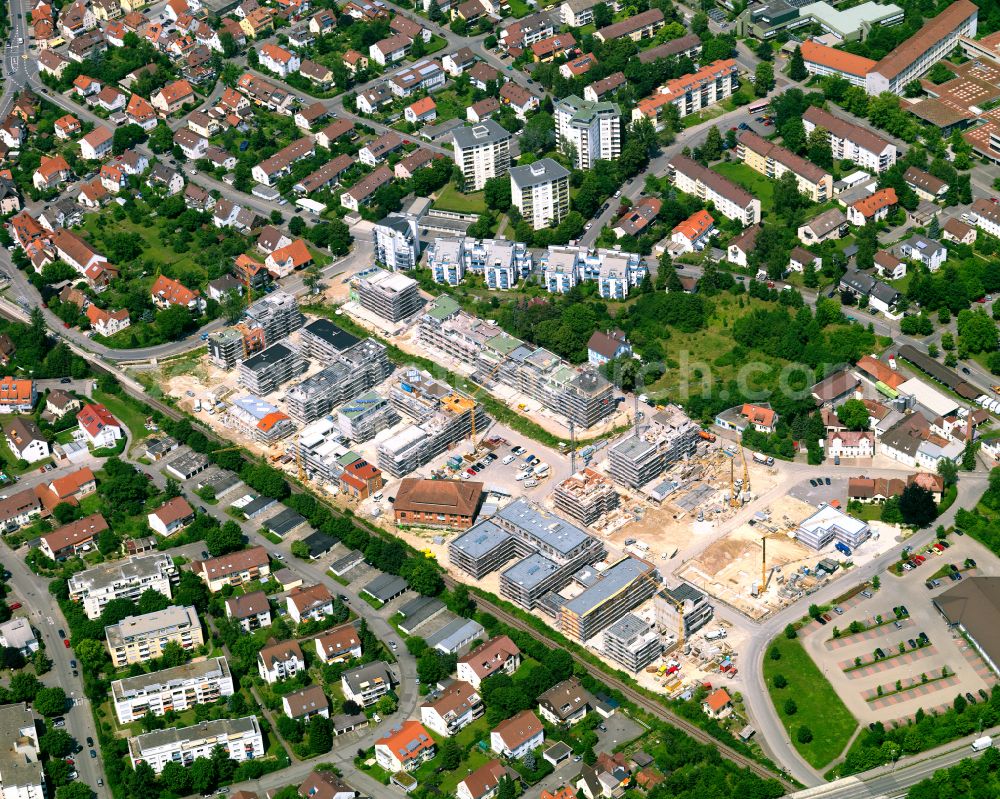 Aerial image Derendingen - Residential area - mixed development of a multi-family housing estate and single-family housing estate in Derendingen in the state Baden-Wuerttemberg, Germany
