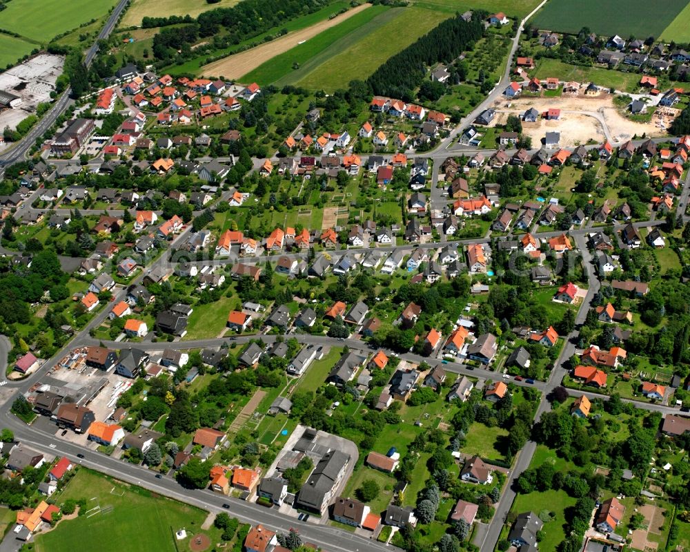 Aerial image Dransfeld - Residential area - mixed development of a multi-family housing estate and single-family housing estate in Dransfeld in the state Lower Saxony, Germany