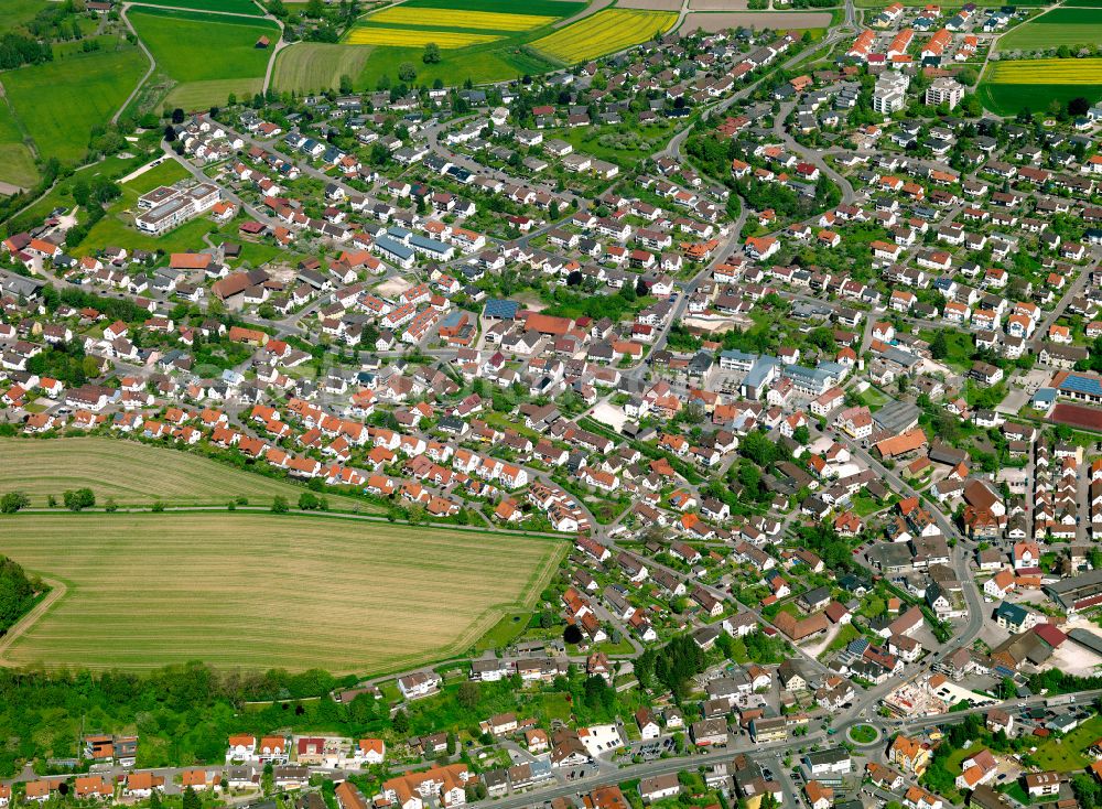 Erbach from above - Residential area - mixed development of a multi-family housing estate and single-family housing estate in Erbach in the state Baden-Wuerttemberg, Germany