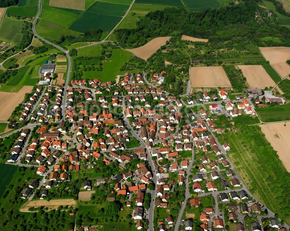 Aerial photograph Erbstetten - Residential area - mixed development of a multi-family housing estate and single-family housing estate in Erbstetten in the state Baden-Wuerttemberg, Germany