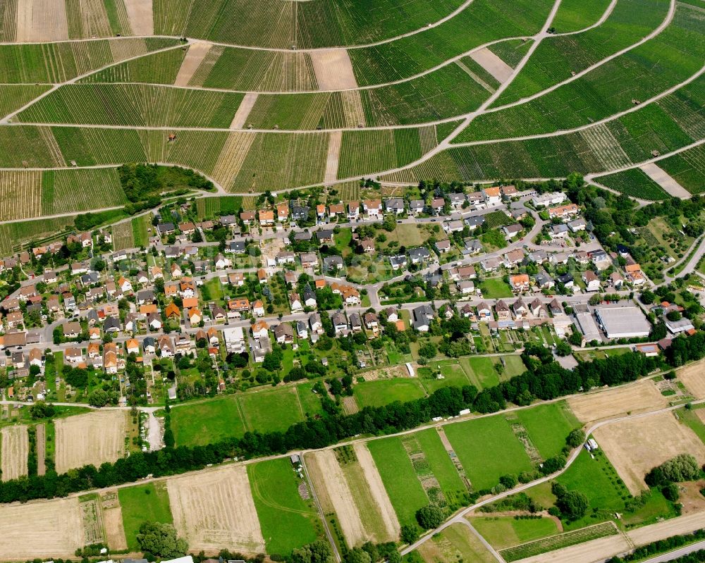 Aerial image Erlenbach - Residential area - mixed development of a multi-family housing estate and single-family housing estate in Erlenbach in the state Baden-Wuerttemberg, Germany