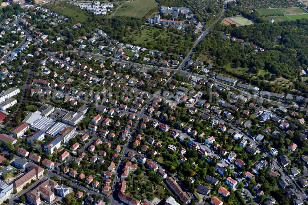 Aerial image Frauenland - Residential area - mixed development of a multi-family housing estate and single-family housing estate in Frauenland in the state Bavaria, Germany