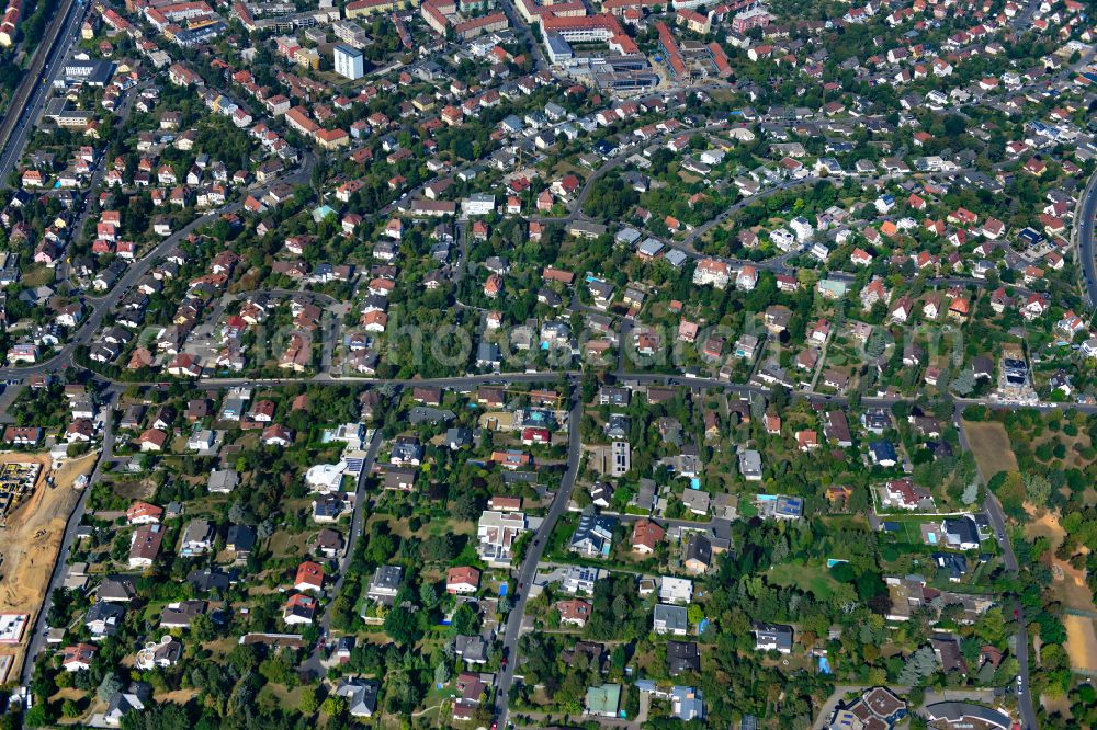 Aerial image Frauenland - Residential area - mixed development of a multi-family housing estate and single-family housing estate in Frauenland in the state Bavaria, Germany