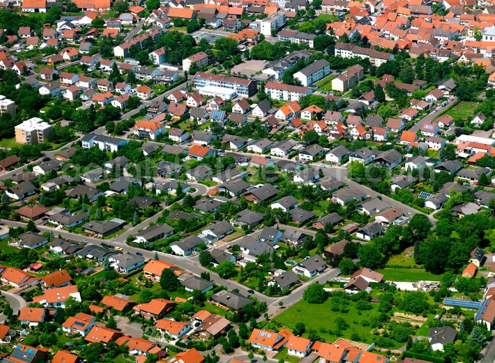 Göllheim from above - Residential area - mixed development of a multi-family housing estate and single-family housing estate in Göllheim in the state Rhineland-Palatinate, Germany