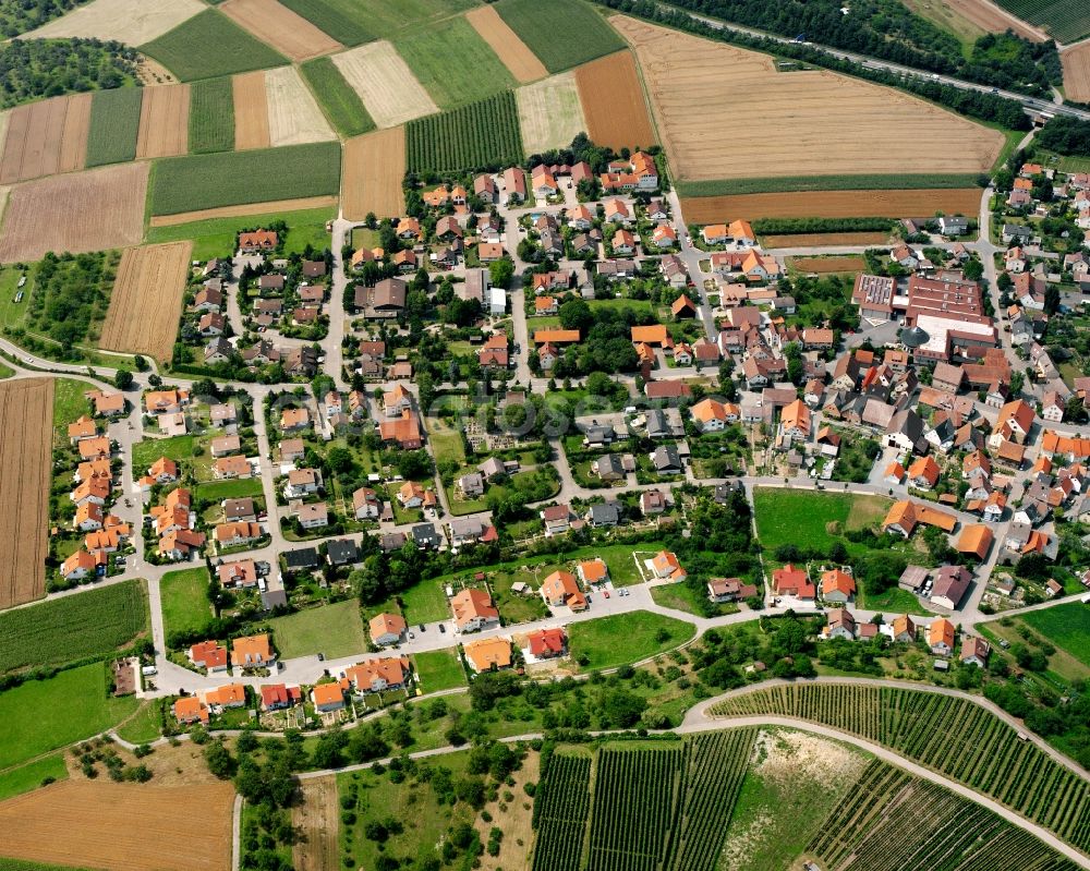 Grantschen from above - Residential area - mixed development of a multi-family housing estate and single-family housing estate in Grantschen in the state Baden-Wuerttemberg, Germany