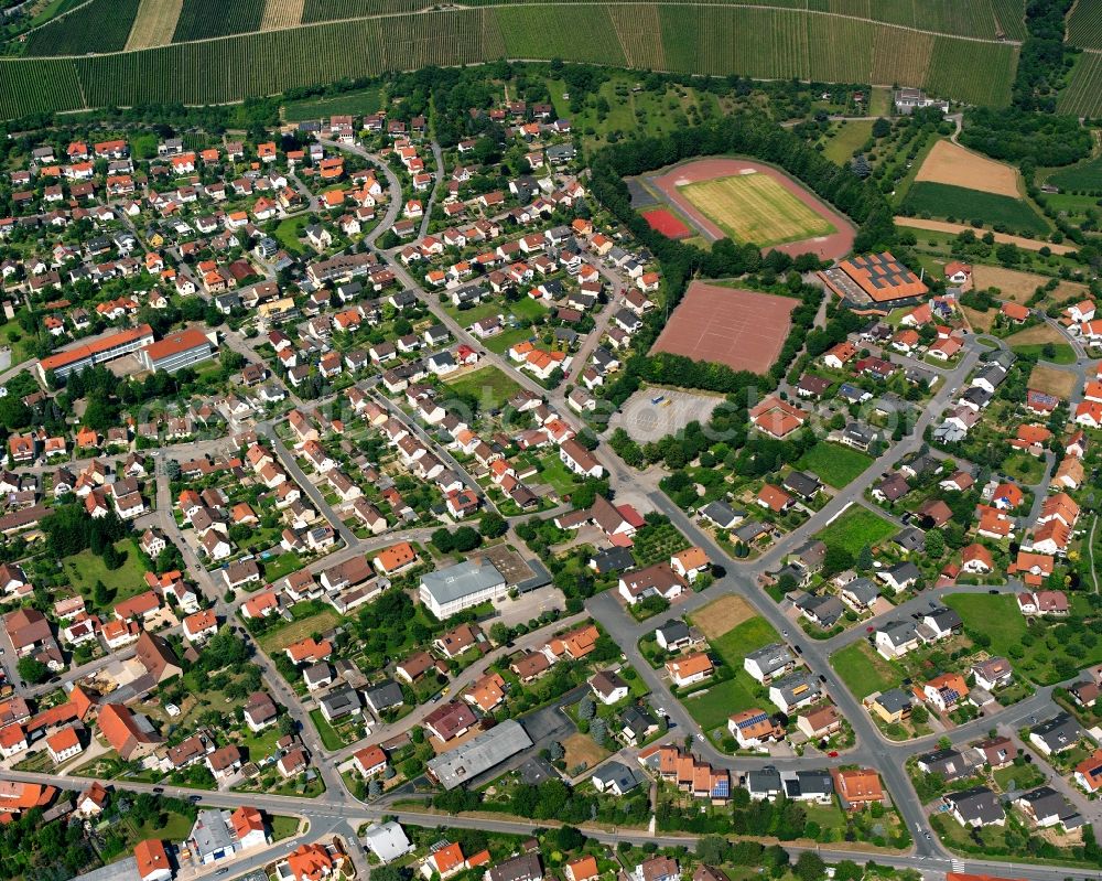 Gundelsheim from the bird's eye view: Residential area - mixed development of a multi-family housing estate and single-family housing estate in Gundelsheim in the state Baden-Wuerttemberg, Germany