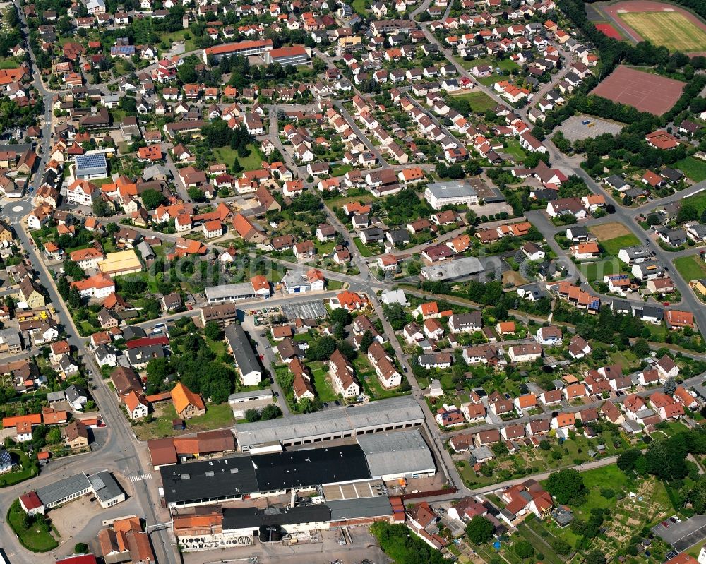 Gundelsheim from above - Residential area - mixed development of a multi-family housing estate and single-family housing estate in Gundelsheim in the state Baden-Wuerttemberg, Germany