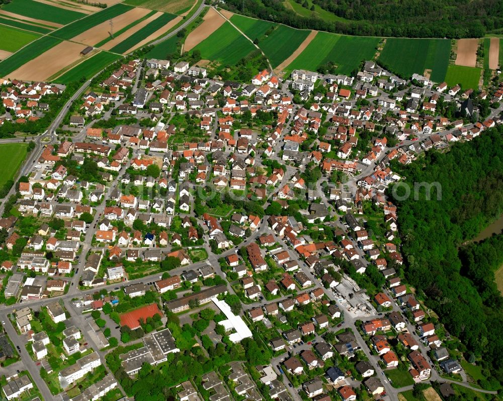 Hegnach from above - Residential area - mixed development of a multi-family housing estate and single-family housing estate in Hegnach in the state Baden-Wuerttemberg, Germany