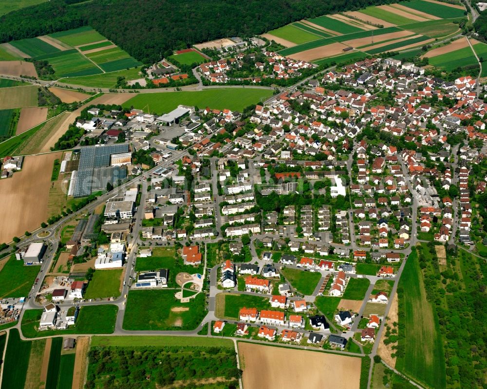 Aerial image Hegnach - Residential area - mixed development of a multi-family housing estate and single-family housing estate in Hegnach in the state Baden-Wuerttemberg, Germany