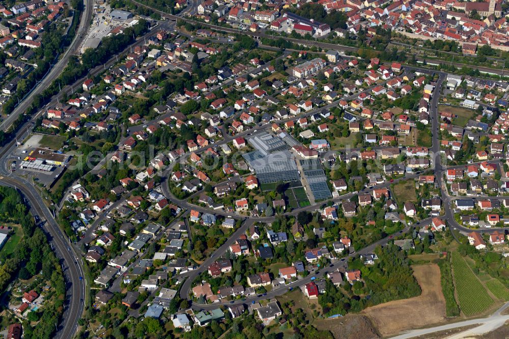 Aerial image Heidingsfeld - Residential area - mixed development of a multi-family housing estate and single-family housing estate in Heidingsfeld in the state Bavaria, Germany