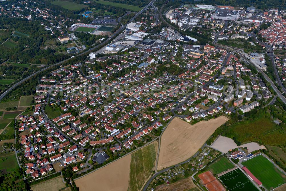 Aerial photograph Heidingsfeld - Residential area - mixed development of a multi-family housing estate and single-family housing estate in Heidingsfeld in the state Bavaria, Germany