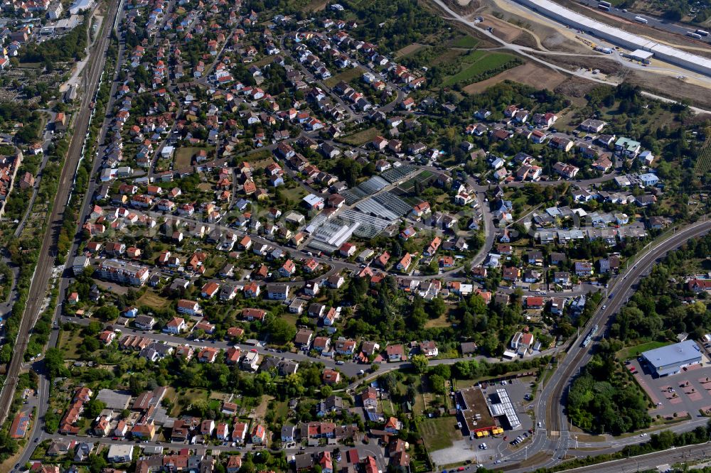 Heidingsfeld from above - Residential area - mixed development of a multi-family housing estate and single-family housing estate in Heidingsfeld in the state Bavaria, Germany