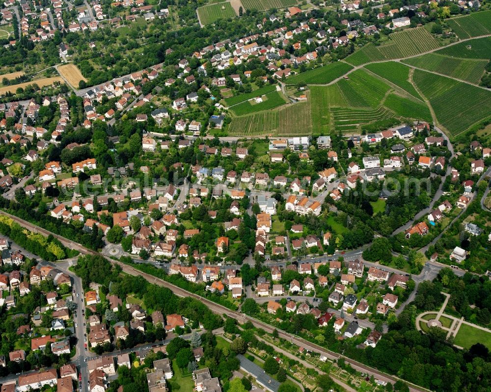 Aerial image Heilbronn - Residential area - mixed development of a multi-family housing estate and single-family housing estate in Heilbronn in the state Baden-Wuerttemberg, Germany