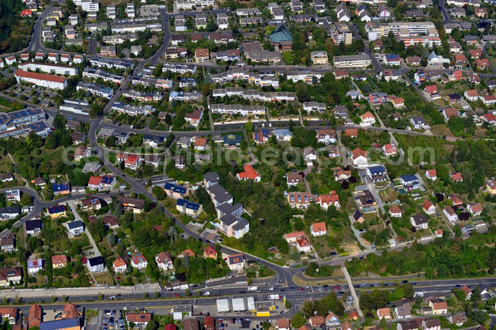 Aerial image Hexenbruch - Residential area - mixed development of a multi-family housing estate and single-family housing estate in Hexenbruch in the state Bavaria, Germany