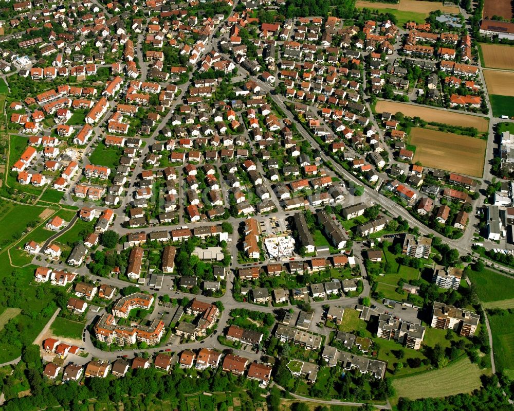 Hohenacker from the bird's eye view: Residential area - mixed development of a multi-family housing estate and single-family housing estate in Hohenacker in the state Baden-Wuerttemberg, Germany