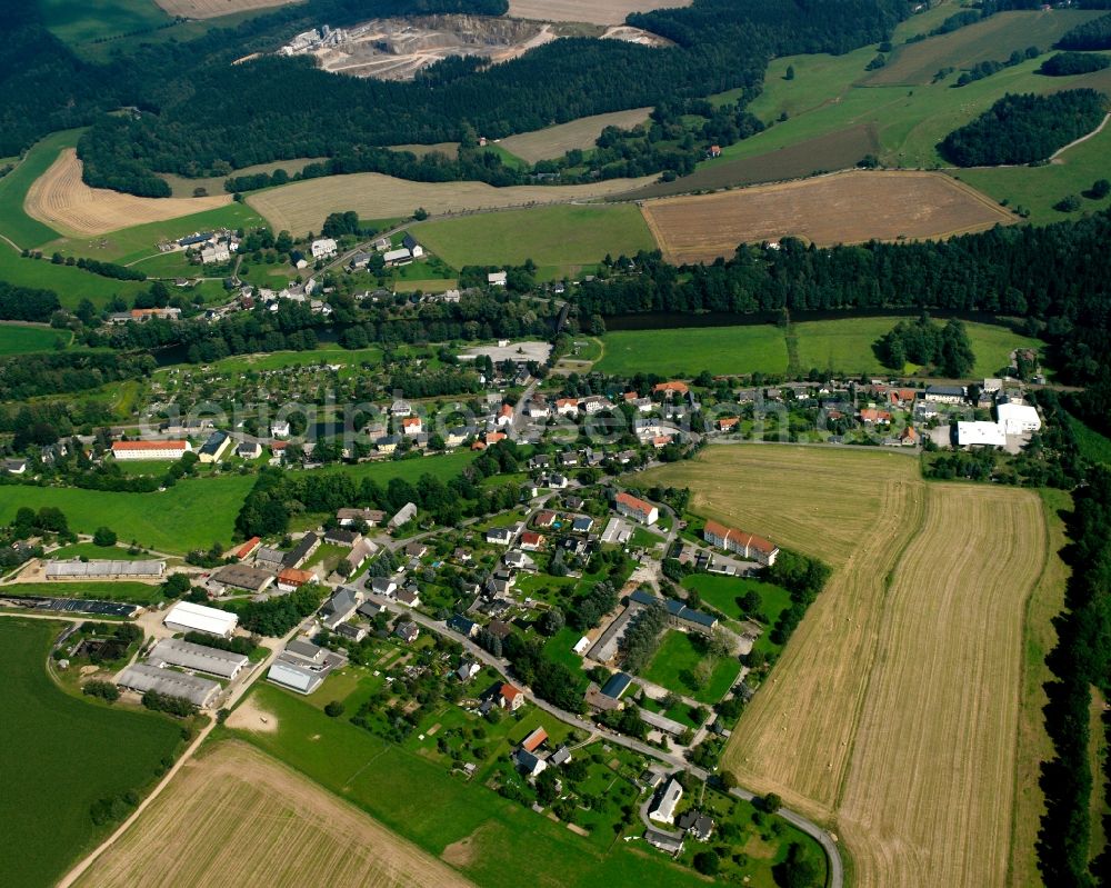 Hohenfichte from the bird's eye view: Residential area - mixed development of a multi-family housing estate and single-family housing estate in Hohenfichte in the state Saxony, Germany