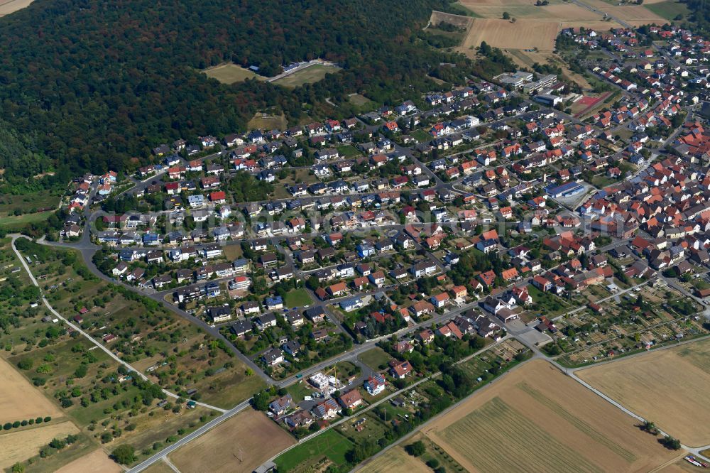 Holzkirchhausen from above - Residential area - mixed development of a multi-family housing estate and single-family housing estate in Holzkirchhausen in the state Bavaria, Germany