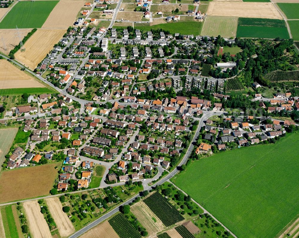 Horkheim from above - Residential area - mixed development of a multi-family housing estate and single-family housing estate in Horkheim in the state Baden-Wuerttemberg, Germany