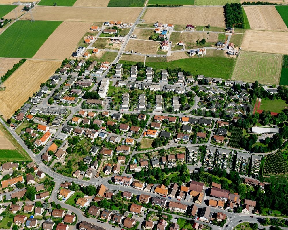 Horkheim from the bird's eye view: Residential area - mixed development of a multi-family housing estate and single-family housing estate in Horkheim in the state Baden-Wuerttemberg, Germany
