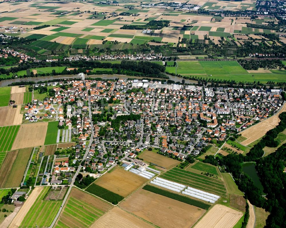 Aerial image Horkheim - Residential area - mixed development of a multi-family housing estate and single-family housing estate in Horkheim in the state Baden-Wuerttemberg, Germany