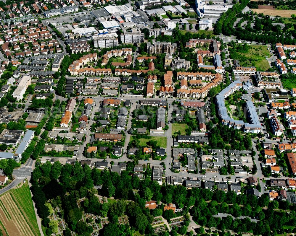 Aerial image Horkheim - Residential area - mixed development of a multi-family housing estate and single-family housing estate in Horkheim in the state Baden-Wuerttemberg, Germany