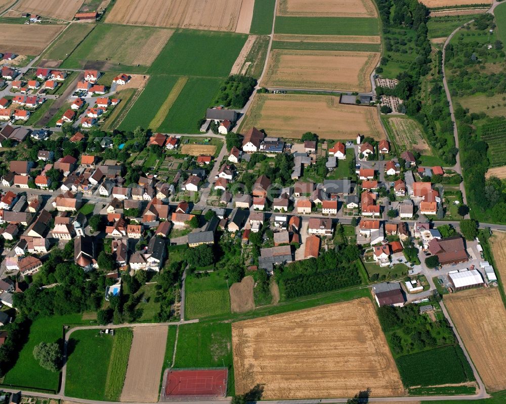 Kochertürn from above - Residential area - mixed development of a multi-family housing estate and single-family housing estate in Kochertürn in the state Baden-Wuerttemberg, Germany
