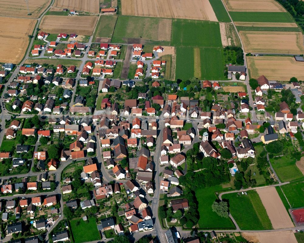 Kochertürn from the bird's eye view: Residential area - mixed development of a multi-family housing estate and single-family housing estate in Kochertürn in the state Baden-Wuerttemberg, Germany