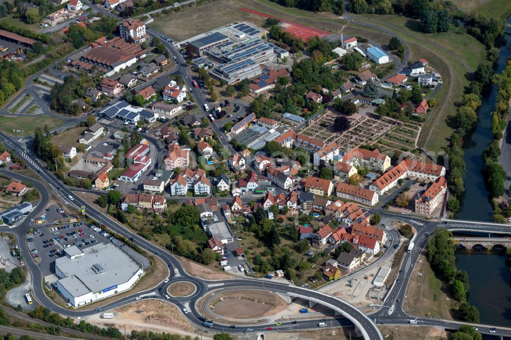 Aerial image Langenprozelten - Residential area - mixed development of a multi-family housing estate and single-family housing estate in Langenprozelten in the state Bavaria, Germany
