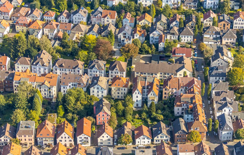 Aerial photograph Mitte - Residential area - mixed development of a multi-family housing estate and single-family housing estate in Mitte in the state North Rhine-Westphalia, Germany