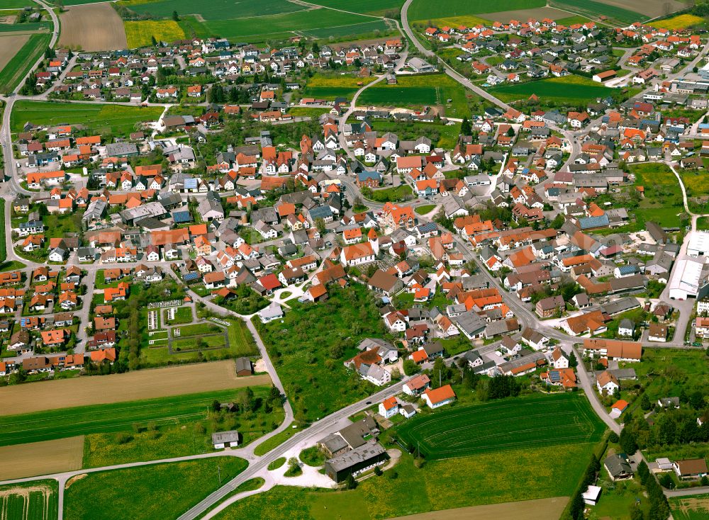 Nellingen from above - Residential area - mixed development of a multi-family housing estate and single-family housing estate in Nellingen in the state Baden-Wuerttemberg, Germany