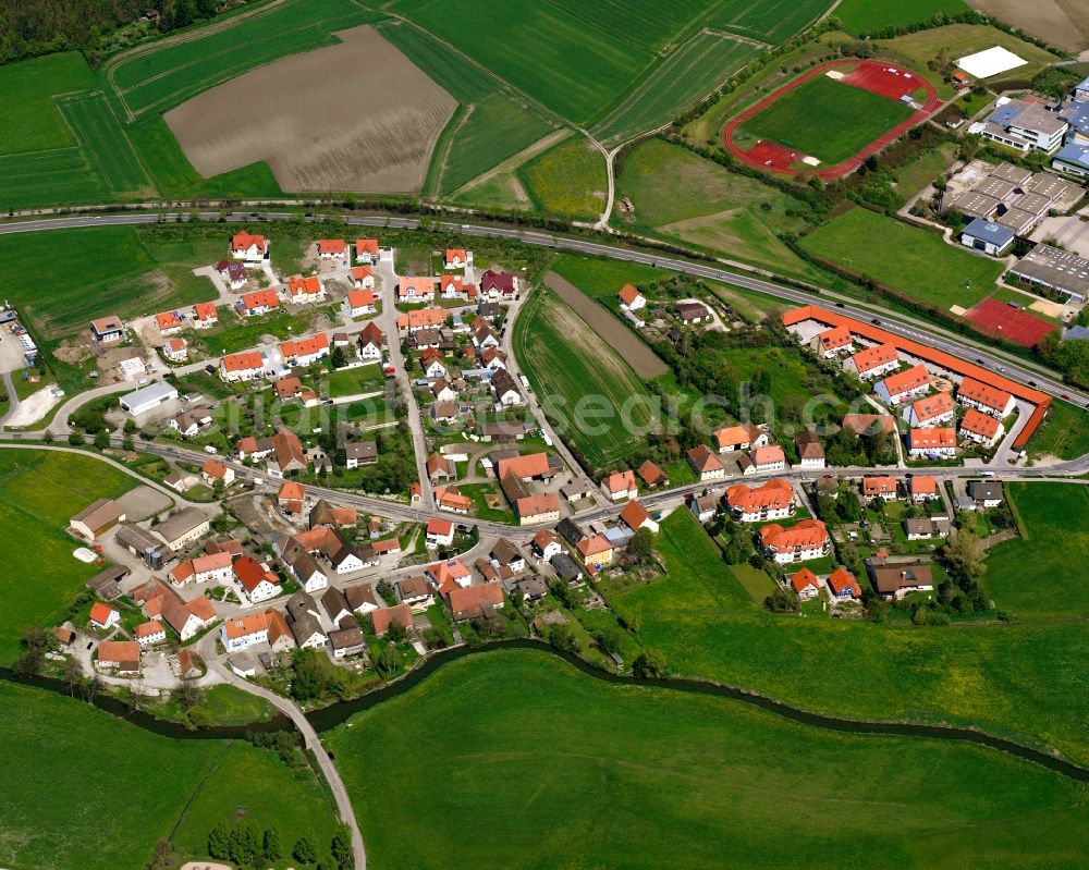 Neuses from above - Residential area - mixed development of a multi-family housing estate and single-family housing estate in Neuses in the state Bavaria, Germany