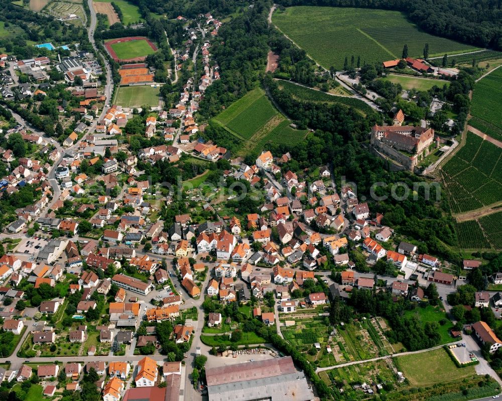 Oberheinriet from above - Residential area - mixed development of a multi-family housing estate and single-family housing estate in Oberheinriet in the state Baden-Wuerttemberg, Germany