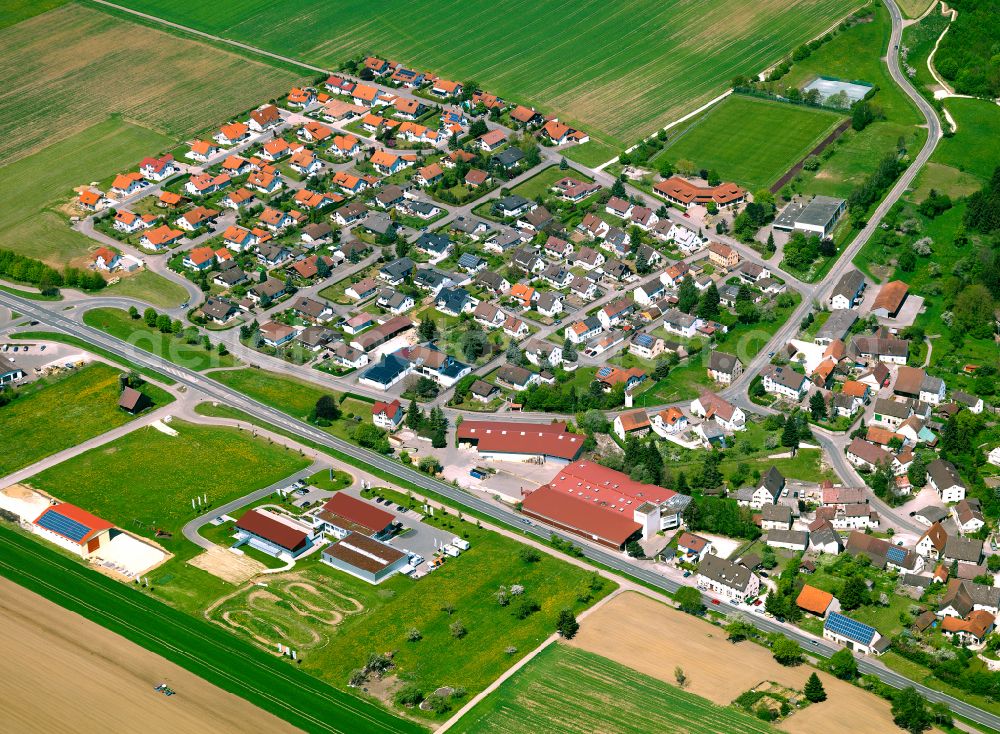 Obermarchtal from above - Residential area - mixed development of a multi-family housing estate and single-family housing estate in Obermarchtal in the state Baden-Wuerttemberg, Germany