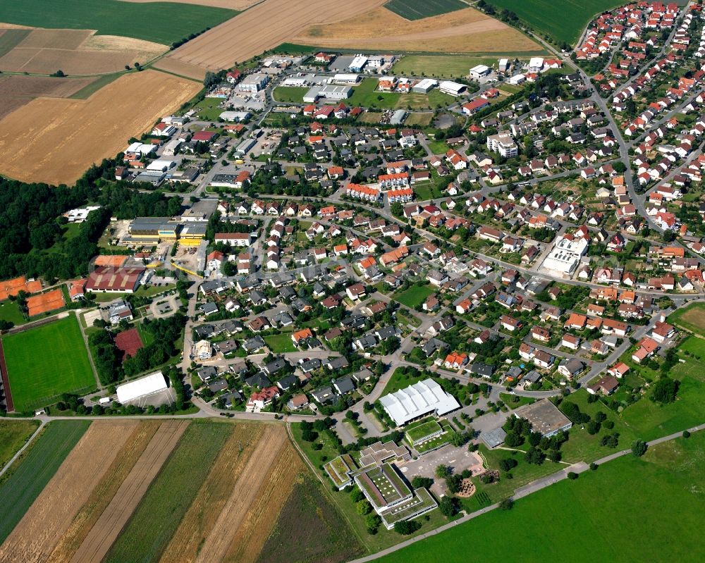Aerial image Oedheim - Residential area - mixed development of a multi-family housing estate and single-family housing estate in Oedheim in the state Baden-Wuerttemberg, Germany