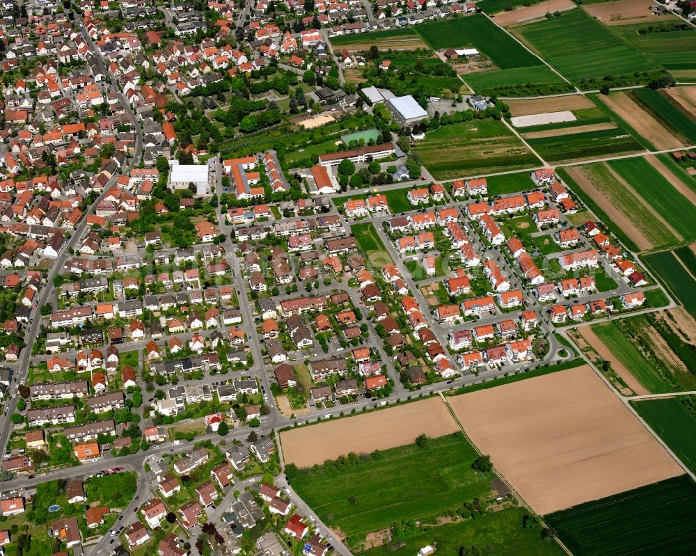 Oeffingen from above - Residential area - mixed development of a multi-family housing estate and single-family housing estate in Oeffingen in the state Baden-Wuerttemberg, Germany