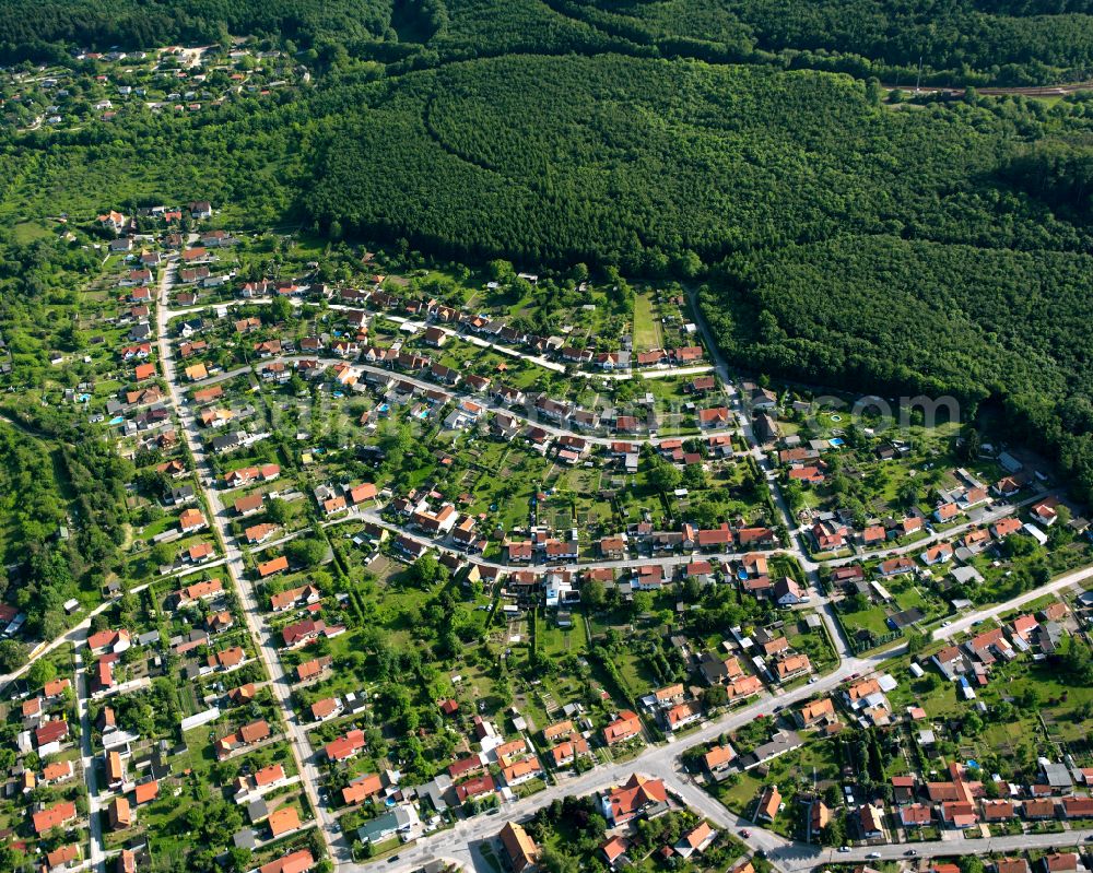 Oesig from above - Residential area - mixed development of a multi-family housing estate and single-family housing estate in Oesig in the state Saxony-Anhalt, Germany