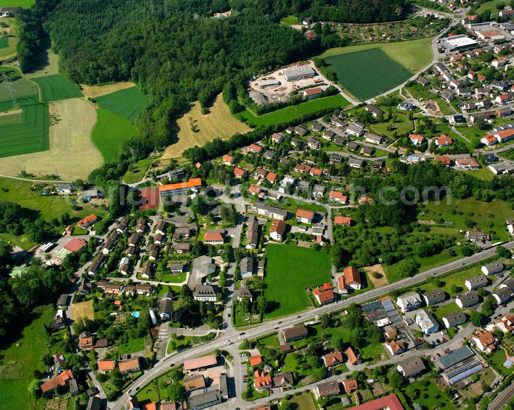 Rhina from above - Residential area - mixed development of a multi-family housing estate and single-family housing estate in Rhina in the state Baden-Wuerttemberg, Germany