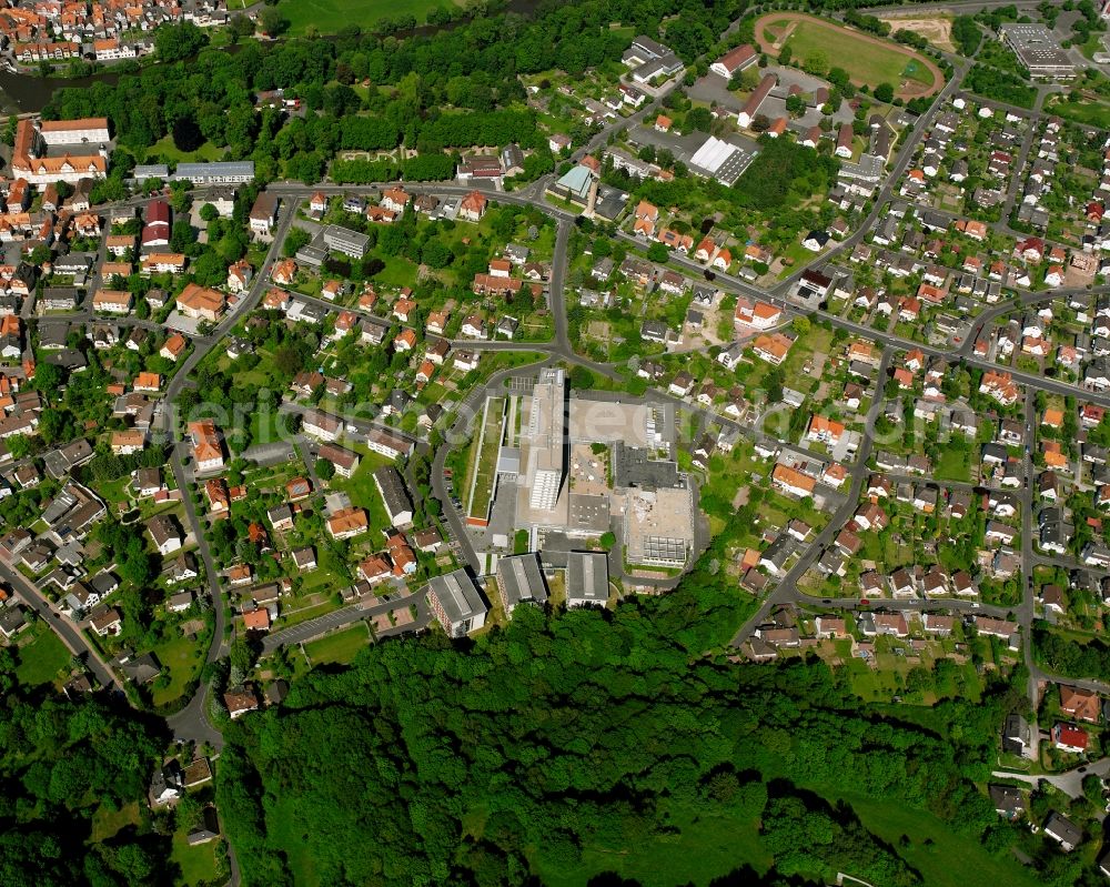 Aerial image Rotenburg an der Fulda - Residential area - mixed development of a multi-family housing estate and single-family housing estate in Rotenburg an der Fulda in the state Hesse, Germany
